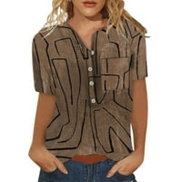 Ženski ljetni vrhovi kratki rukavi grafički printovi bluza Casual žene Henley Shirts Brown m