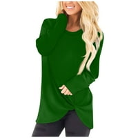 Apepal Ženska Moda Casual čvrste boje dugi rukav okrugli vrat upletena majica Top tamno zelena M