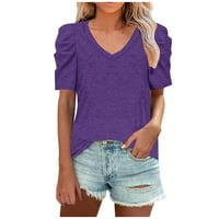 Ženska ljetna majica V izrez Casual Tshirs Puff rukavi za vuču za žene Purple MUrle M