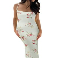 Ženska cvjetna štampana haljina za špagete sa remenom Y2K niske krojene duge haljine bez leđa ljetna ulična