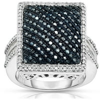 Carat T.W. Plavi i bijeli dijamantski srebrni modni prsten