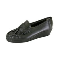 Sat COMFORT Brenda široka širina mokasina dizajn tkane kožne cipele crne 7.5