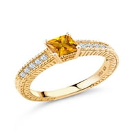 Gem Stone King 0. CT princeza rez Žuti citrin bijeli stvorio safir 18k žuto pozlaćeni srebrni prsten