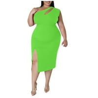 Ljetne haljine Ženske plus veličina mršava jedno prorez na ramenu pune boje asimetrična haljina zelena