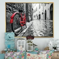 PromenArtict 'Retro Vintage Red Bike' Cityscape Photo Frammed platna Art Print