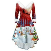 Jiyugala haljine za žene Casual Božić Zima Jesen Dugi rukav V-izrez-plišani Panel V ovratnik asimetrična