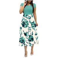 Žene Scoop vrat modni štampani gležanj dužina A-Line ljeto kratki rukav haljina plava 2XL