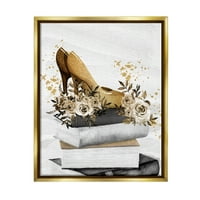 Stupell Industries zasljepljujuće cvjetne cipele za cvjetne pete Trendi knjige složene grafičke umjetnosti
