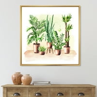 Dizajnerska 'zatvorena zelena kućna biljka u loncima I' Tradicionalni uokvireni platneni zidni umjetnički