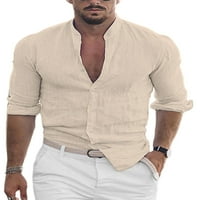 Sexy Dance Muška bluza dugih rukava vrhovi zaslona košulja košulja Plain Tunic Majica za odmor Khaki XL