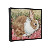 Stupell Bunny Pink Spring Blossoms Životinje I Insekti Painting Black Floater Framered Art Print Wall