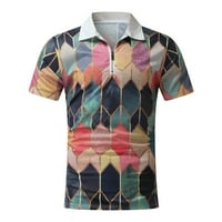 Muškarci Havaji Print Shirt Patentni Zatvarač Okrenite Ovratnik Bluza Kratki Rukav Shirt Plaža Dailywear