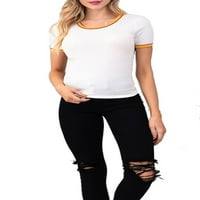 Kolekcija Ženska solidna kontrastna boja Basic Comfy kratki rukav Udobni rastezljivi i gornji majica