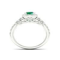 Imperial Gemstone Sterling srebrni okrugli rez kreirao je smaragd i stvorio bijeli safir halo ženski zaručnički