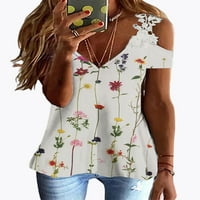 Seksi košulja za hladnu rame za žene ljetne kratkih rukava cvjetni print tunički vrhovi bluza