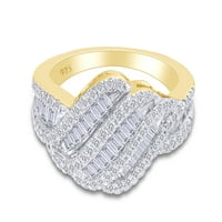 Round & Baguette Cut bijeli dijamantni dijamantski vjenčani prsten s više redaka u 14k žuto zlato iznad