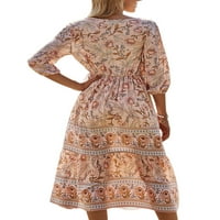 BMNMSL Ženske ljetne haljine Boemska cvjetna haljina od polovine V-izreza na polugu