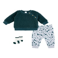 Petit Lem Baby Boy Sherpa dukserica sa outfitom set w čarape, veličine mjeseci meseci