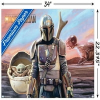 Star Wars: Mandalorian - Mando i dijete sa brodskim zidnim posterom s push igle, 22.375 34