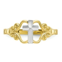 Primalni zlatni karatski žuto zlato i bijeli rodirani križni prsten