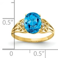 Primal Gold Karat Yellow Gold 9x ovalni plavi Topaz i AA dijamantni prsten