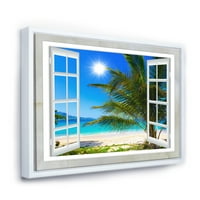 Prozor otvoren za plažu s palmom 'Extra Veliki morska obala uokvirena platna umjetnost