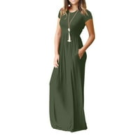 Žene Modni O-izrez Gradijent Ispiši džepove kratkih rukava Spaghetti Maxi haljina, zelena, xxl