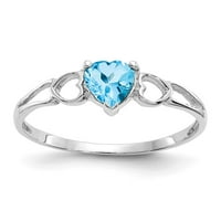 Prsten od 10k bijelog zlata sa kamenjem decembar Švicarsko plavo Topaz srce, Veličina 9