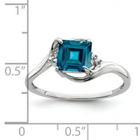 Sterling Silver Rodiumski dijamant i London Blue Topaz Ring. Gem wt- 0.77ct