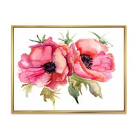 PROIZVODNJA Stilizirani ružičasti makni cvjetovi tradicionalni uokvireni platneni zidni umjetnički otisak