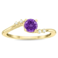 Ženski prsten okruglog oblika ametist i dijamant Tierra od 10k žutog zlata