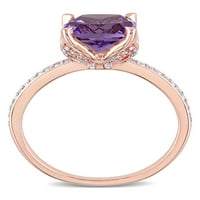 Tangelo 1-karatni T. G. W. ametist i dijamantski naglasak 10k zaručnički prsten od ružičastog zlata
